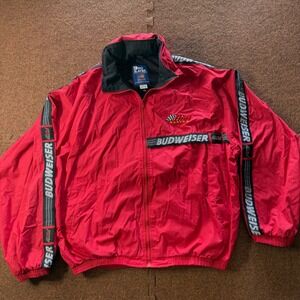 A+ Vintage Pro Player Budweiser Racing Windbreaker Jacket Red Mens Large NASCAR